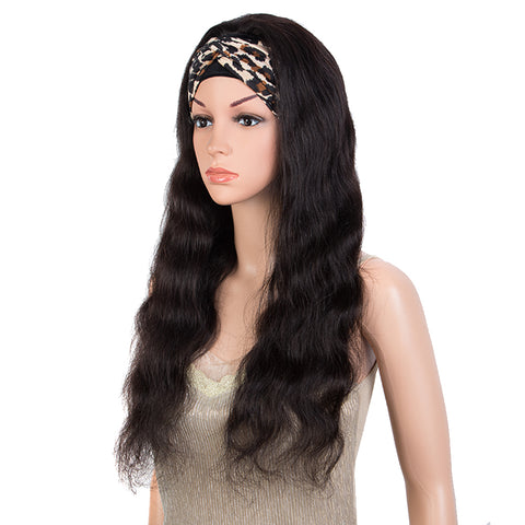 Image of REBECCA FASHION Remy Human Hair Headband Wig Body Wave Headwrap Wig Natural Color