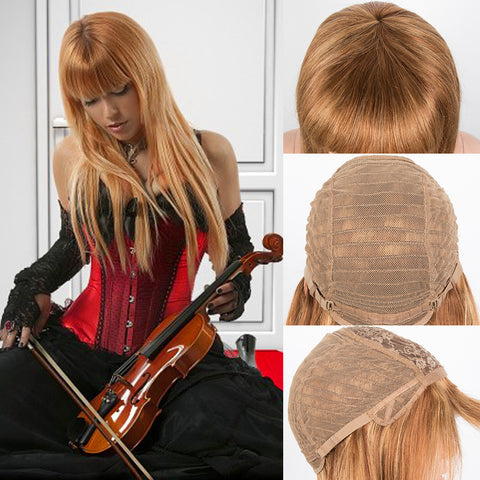 Image of Rebacca Fashion Ombre Color Straight Human Hair Wig With Bangs For Women Full Machine Made Wigs Human Hair