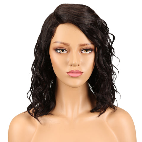 Image of Rebecca Fashion Human Hair Lace Front Wigs 4.5 inch Side LacePart Wigs 14 inch Water Wavy Wig for Black Women Brown Color