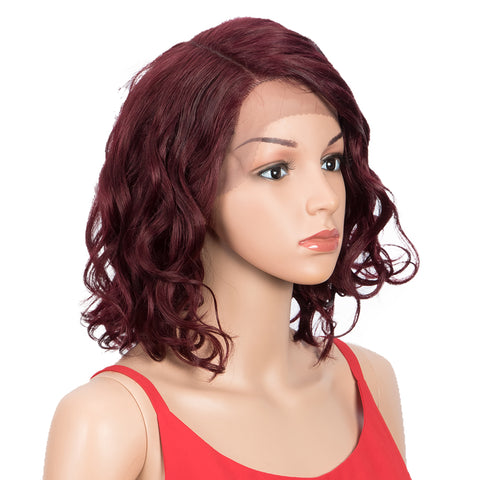 Image of Rebecca Fashion Human Hair Lace Front Wigs 5 inch Side Lace Part Wigs 12 inch Water Wavy Wig  Red Color