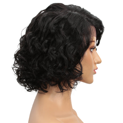 Image of Rebecca Fashion Short Wavy Lace Front Wigs Human Hair Side Lace Part Wavy Bob Wigs for Women Natural Color