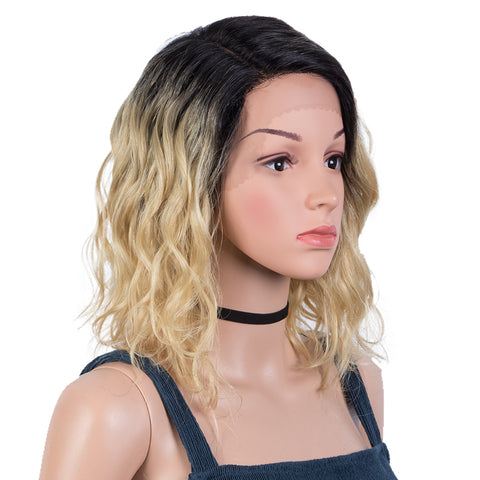 Image of Rebecca Fashion Human Hair Lace Front Wigs 5 inch Side Lace Part Wigs 12 inch Water Wavy Wig Ombre Colors