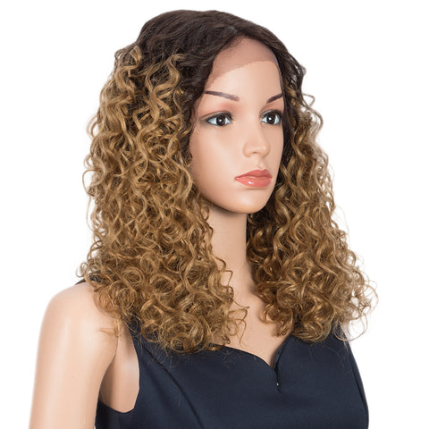 Image of Rebecca Fashion Human Hair Lace Front Wigs 4.5 inch Middle Lace Part Wigs 16 inch Curly Wig for Women Ombre Blonde Color