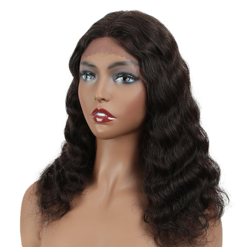 Image of Rebecca Fashion Human Hair Lace Front Wigs 5 inch Middle Lace Part Body Wave Wigs for Women Natural Color