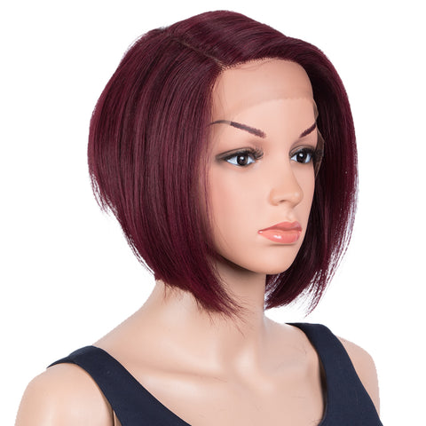 Image of Rebecca Fashion Human Hair Bob Wigs Side Lace Part Straight Bob Wigs for Women Burgundy Red Color