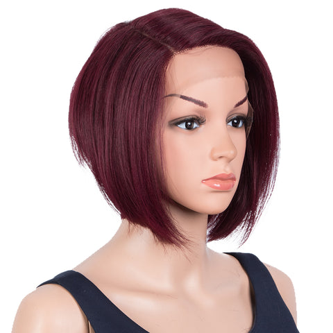 Rebecca Fashion Human Hair Bob Wigs Side Lace Part Straight Bob Wigs for Women Burgundy Red Color
