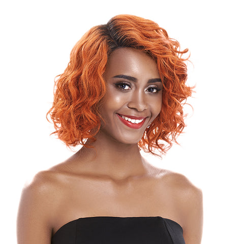 Image of Rebecca Fashion Short Wavy Lace Front Wigs Ginger Wig Human Hair Side Lace Part Wavy Bob Wigs for Women Orange Color