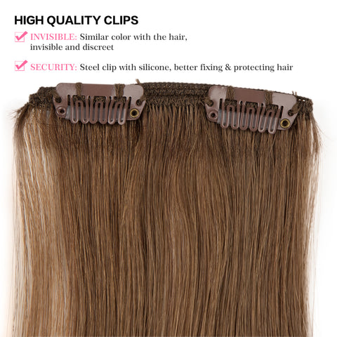 Rebecca Fashion Remy Clip In Human Hair Extensions Straight Clip on Human Hair Wood Brown Color 7 Pcs