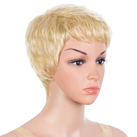 Image of Rebecca Fashion Human Hair Wigs Pixie Cut Wigs 9 Inch Short Curly Wig Blonde Color
