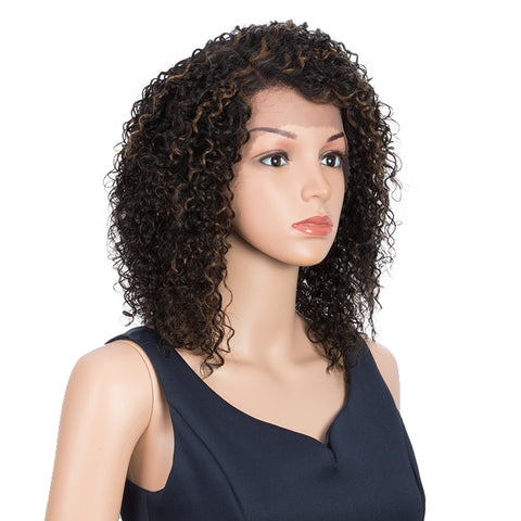 Image of Rebecca Fashion Human Hair Lace Front Wigs 5 inch Side Lace Part Wigs 12 inch Curly Wavy Wig for Black Women Natural Color