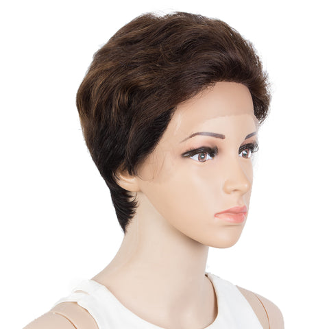 Image of Rebecca Fashion Human Hair Pixie Cut Wigs  Pixie Bob Wig with Hand-tied Hairline Brown Color