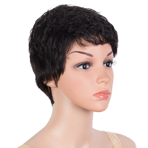 Image of Rebecca Fashion Human Hair Wigs Pixie Cut Wigs 9 Inch Short Curly Wig Black Color