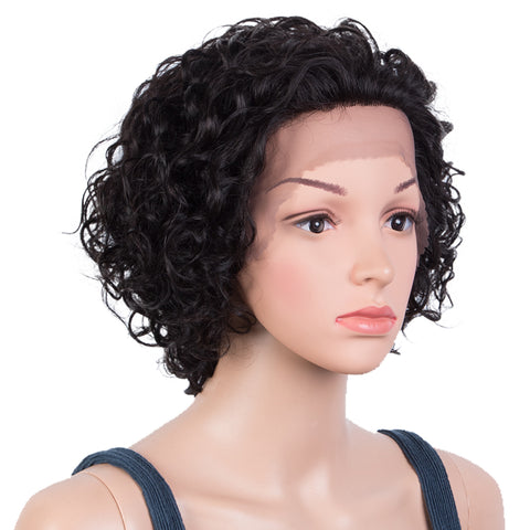 Rebecca Fashion Remy Human Hair Wigs 13x2 Lace Frontal Wigs Short Curly Hair Wig 150% Density Natural Black Color