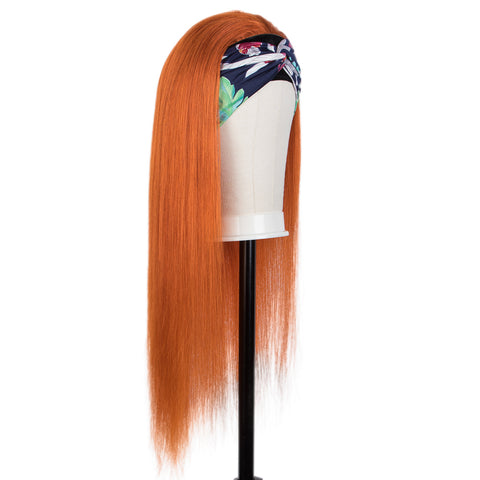Image of Rebecca fashion Straight Headband Wigs Human Hair Wigs Ginger Wig Human Hair Headband Wig For Women Orange Color