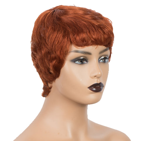 Image of Rebecca Fashion Human Hair Wigs For Women 9 Inch Short Curly Pixie Cut Wigs Orange Color