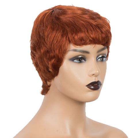 Rebecca Fashion Human Hair Wigs For Women 9 Inch Short Curly Pixie Cut Wigs Orange Color