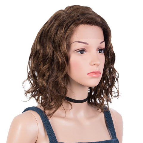 Image of Rebecca Fashion Human Hair Lace Front Wigs 5 inch Side Lace Part Wigs 12 inch Water Wavy Wig  Brown Color