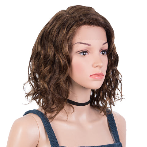 Rebecca Fashion Human Hair Lace Front Wigs 5 inch Side Lace Part Wigs 12 inch Water Wavy Wig  Brown Color
