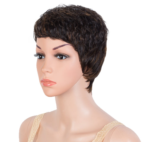 Image of Rebecca Fashion Human Hair Wigs Pixie Cut Wigs 9 Inch Short Curly Wig Black Color