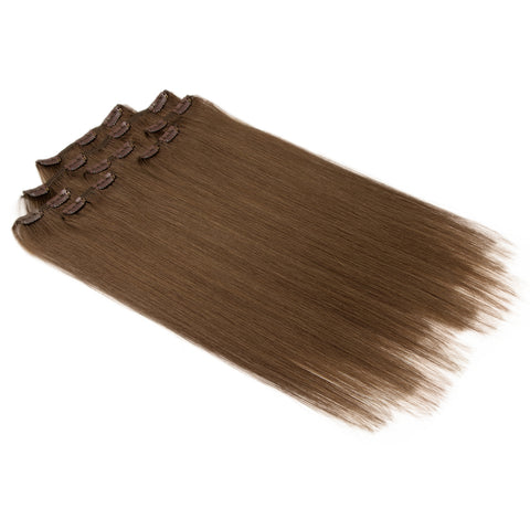 Image of Rebecca Fashion Remy Clip In Human Hair Extensions Straight Clip on Human Hair Wood Brown Color 7 Pcs