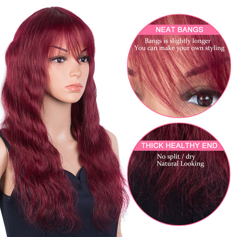 Image of Rebecca Fashion Hightlight Red Body Wave Human Hair Wigs with Bangs 100% High-quality Human Hair Wig with Bangs for Black Women 130% Density