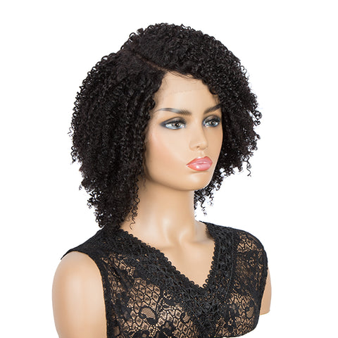 Image of Rebecca Fashion Short Kinky Curly Lace Front Wigs Human Hair Side Part 100% Human Hair Lace Front Wigs with Baby Hair for Black Women Natural Black Color
