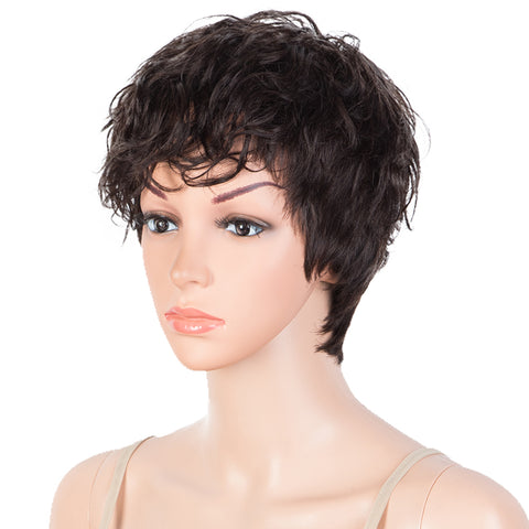 Image of Rebecca Fashion Human Hair Wigs For Women Pixie Cut Wigs 9 Inch Curly Wig Black Color