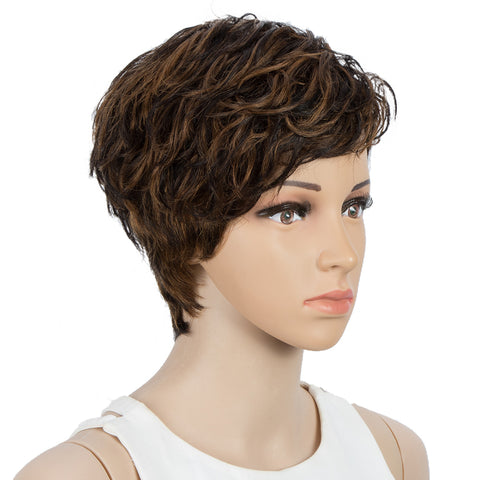 Image of Rebecca Fashion Human Hair Wigs For Women Pixie Cut Wigs 9 Inch Curly Wig Brown Color