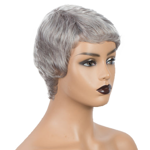 Rebecca Fashion Human Hair Wigs For Women 9 Inch Short Curly Pixie Cut Wigs Grey Color