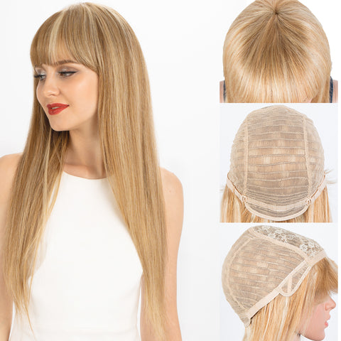 Image of Rebacca Fashion Ombre Blond Color Straight Human Hair Wigs With Bangs For Women Full Machine Made Human Hair Wigs