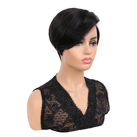 Image of Rebecca Fashion Human Hair Lace Front Wigs 5.5 inch Side LacePart Wigs Pixie Cut Bob Wig for Black Women Natural Color