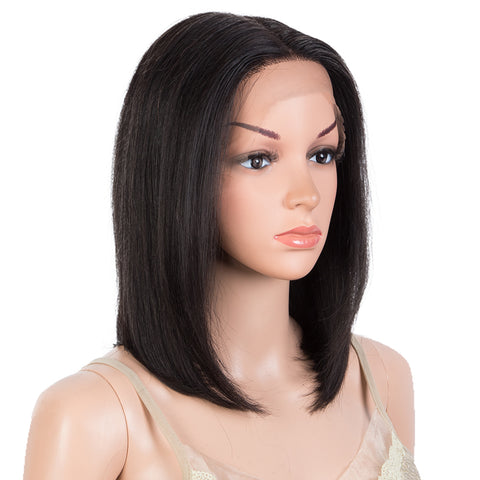 Image of Rebecca Fashion Human Hair Lace Front Wigs 12 Inch Bob Wig Human Hair Middle Part Lace Wig Black Color