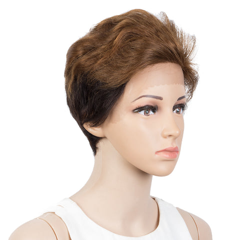 Image of Rebecca Fashion Human Hair Pixie Cut Wigs Pixie Bob Wig with Hand-tied Hairline Ombre Brown Color