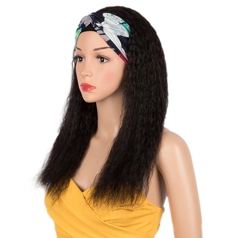 Image of Rebecca Fashion Remy Human Hair Headband Wig Kinky Straight Headwrap Wigs 150% Density Natural Color