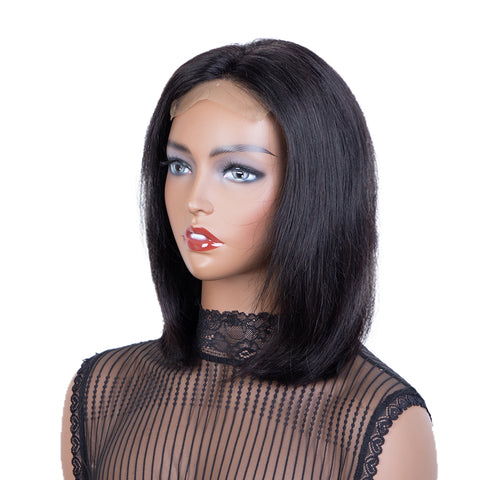 Image of Rebecca Fashion Remy Human Hair Wigs 4x4 Lace Frontal Wigs Straight Hair Bob Wig 150% Density Natural Color