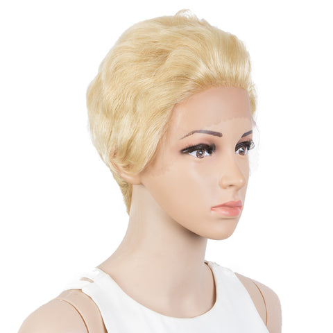 Image of Rebecca Fashion Human Hair Pixie Cut Wigs  Pixie Bob Wig with Hand-tied Hairline Blonde Color