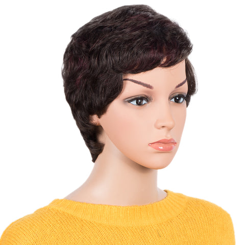 Image of Rebecca Fashion Human Hair Pixie Cut Wigs 6 inch Side Lace Part Wigs Pixie Bob Wig for Black Women Dark Brown Color