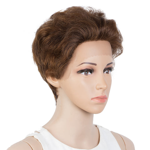 Rebecca Fashion Human Hair Pixie Cut Wigs  Pixie Bob Wig with Hand-tied Hairline Brown Color