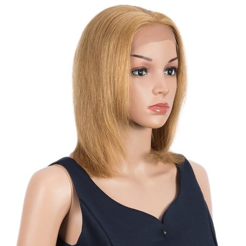 Image of Rebecca Fashion Remy Human Hair Wigs 13x2 Lace Frontal Wigs Straight Hair Bob Wig 150% Density Blonde Color