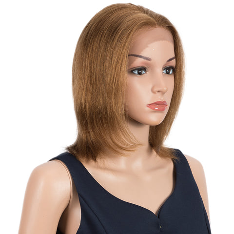 Image of Rebecca Fashion Remy Human Hair Wigs 13x2 Lace Frontal Wigs Straight Hair Bob Wig 150% Density Brown Blonde Color