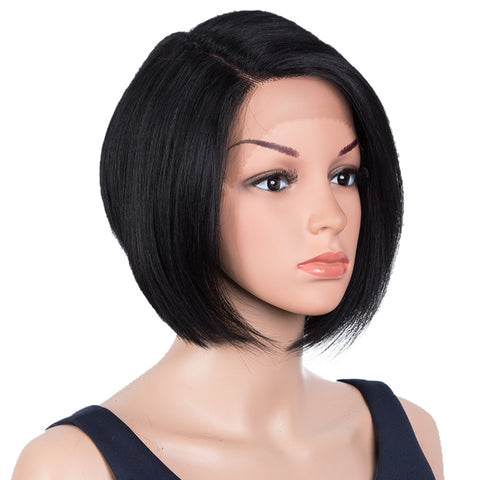 Image of Rebecca Fashion Human Hair Bob Wigs Side Lace Part Straight Bob Wigs for Women Black Color