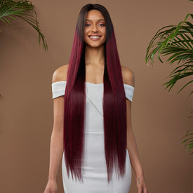 Rebecca Fashion 100% Hight-quality Virgin Human Hair Wigs 4x4 Lace Closure Wigs Straight Human Hair 150% Density Red Wine Color