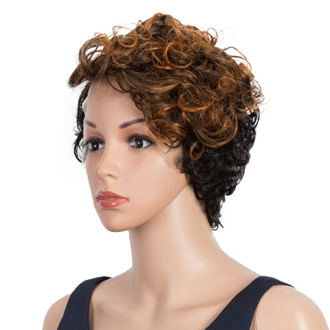 Image of Rebecca Fashion Short Curly Human Hair Wigs 5 inch Side Lace Part Wigs for Black Women Ombre Brown Blonde Color