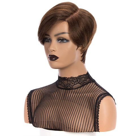 Image of Rebecca Fashion Human Hair Lace Front Wigs 5.5 inch Side Lace Part Wigs Pixie Cut Bob Wig for Black Women Medium Brown Color