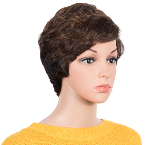 Image of Rebecca Fashion Human Hair Pixie Cut Wigs 6 inch Side Lace Part Wigs Pixie Bob Wig for Black Women Ombre Brown Color