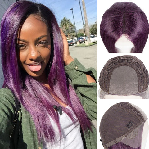 Image of Rebecca Fashion 4"x4" HD Lace Closure Wigs Purple Color 100% Hight-qualight Human Hair Wigs 150% Density