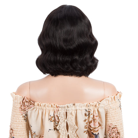 Image of Rebecca Fashion Short Body Wavy Human Hair Wigs With Bangs for Black Women Wavy Bob Wig Natural Color