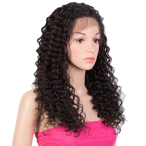 Image of Rebecca Fashion 13x4 Lace Frontal Wigs Deep Wave Human Hair 150% Density Natural Black Color