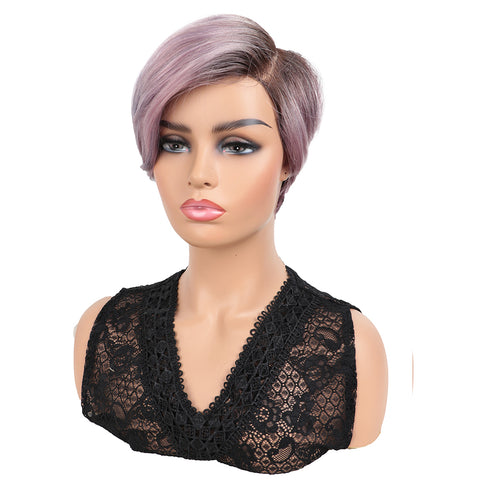 Image of Rebecca Fashion Human Hair Lace Front Wigs 5.5 inch Side LacePart Wigs Pixie Cut Bob Wig for Black Women Light Purple Color