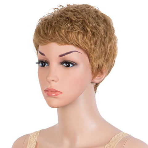 Image of Rebecca Fashion Human Hair Wigs Pixie Cut Wigs 9 Inch Short Curly Wig Brown Color